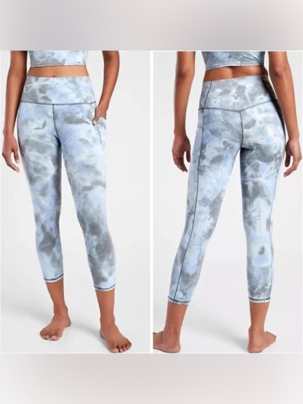 Athleta Salutation Stash Pocket Capri Leggings Light Grey Tie-Dye Print Size 2X
